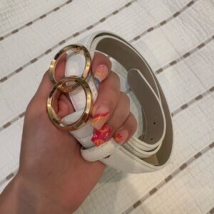 Elegant White Belt with Gold Buckle
